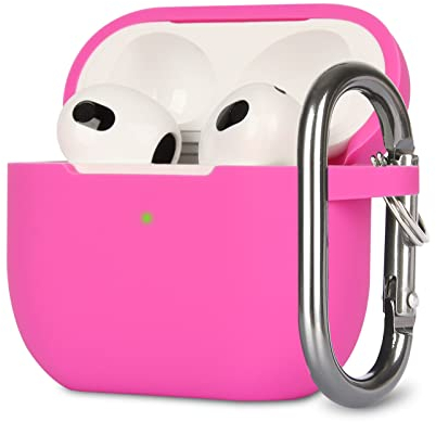 KOKOKA Case Cover Compatible with Airpods 3, Soft Silicone Skin Case Cover Shock-Absorbing Protective Case for Airpods 3rd Generation with Carabiner, Front LED Visible, Classic Pink