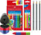 Faber-Castell - Farbstift Jumbo Grip Kartonetui 12er + 5er Etui Jumbo Grip Neonfarben + 3 Jumbo Bleistifte + Spitzdose und Radierer (zufällige Farben)