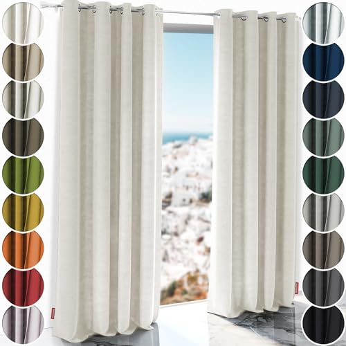 Schuette® Verdunkelungs-Vorhang Gardine mit Ösen ● Millenium Velvet: Polar Bear (Weiß-Beige) ● 130x135 cm Höhe x Breite (1 Stück) ● Knitterfrei Pflegeleicht Thermo Blickdicht & stark Abdunkelnd