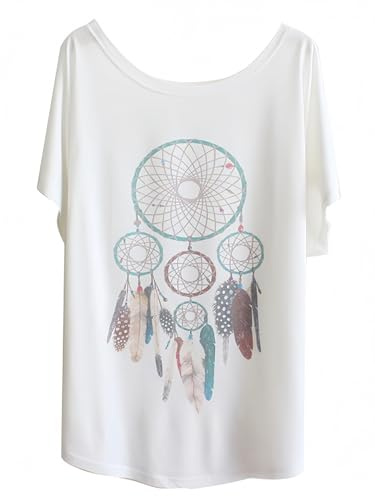 Luna et Margarita T Shirt Blanc Femme Plume, t Shirt Blanc Tshirt Femme Marque m Grande Taille 38 en Coton Pendentif de Plume