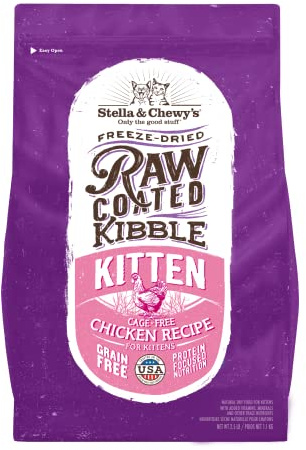 Stella & Chewy's Raw Coated Premium Kibble Cat & Kitten Food – Grain Free, Protein Rich Meals – Cage-Free Chicken for Kittens Recipe – 2.5 lb. Bag