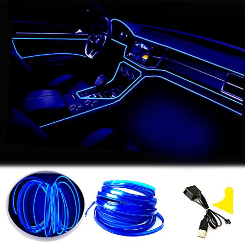 El Wire Bande Lumineuse pour intérieur de Voiture, 10 m de Fil néon USB 5 V avec Protection par fusible pour décoration intérieure de Voiture Automobile avec Bord de Couture de 6 mm (10 mètres, Blue)