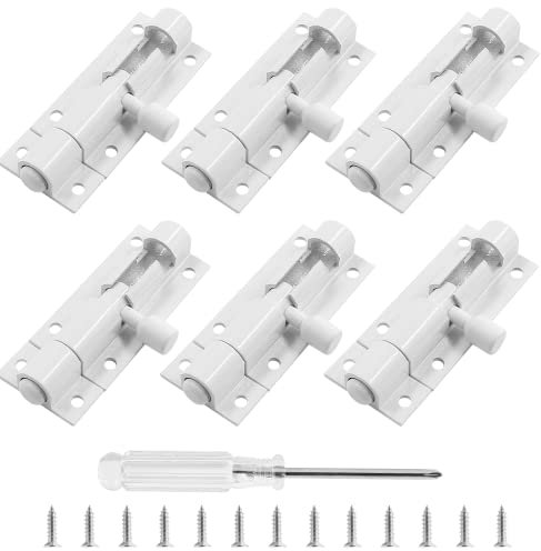 Biaungdo 6 Pcs Slide Bolt Latch Lock, 2 Inch Small Barrel Bolt Door Security Slide Latch Lock Aluminum Alloy Gate Sliding Lock Door Latch with Screws & Screw Driver(White)