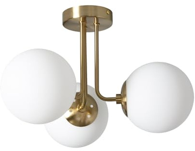 LEDKIA Deckenleuchte Metall und Glas Moonlight Brass 3 Strahler Weiß | 3 Strahler für vielseitige Räume | E27-Fassung | Gleichmäßige Lichtstreuung