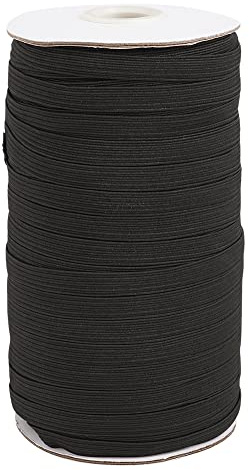 Bestewelry Banda elástica negra de 3/8 pulgadas, cuerda elástica trenzada plana con carrete para diademas, ropa, costura, manualidades