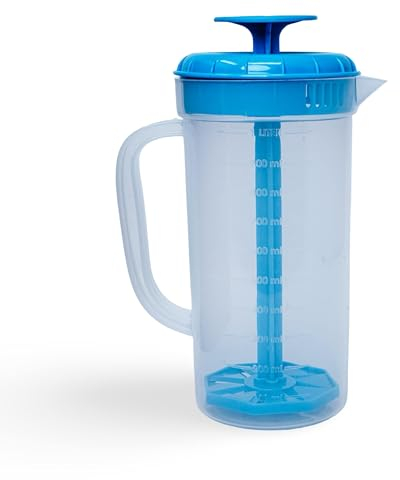 JBK Plastic Measuring Mixing Pitcher, BPA Free, Fridge Friendly Clear Water Jug for Iced Tea, Lemonade, Juices, Milk, Beverage Container, Aguas Frescas, Jarra, Pichel, Shatter-Proof, 1 Quart, Blue