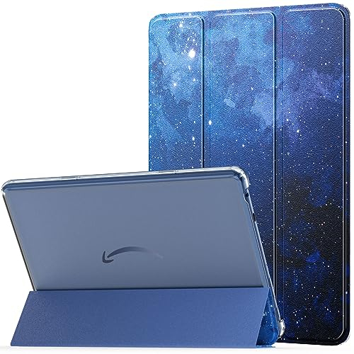 MoKo Hülle für Amazon Fire HD 10 Tablet (13. Gen, 2023 Modell) 10.1, PU Leder Dreifach Schutzhülle für Fire Tablet 10 2023 transparent gefrostet Rückseite, Auto Schlaf/Aufwach, Blau Sterne