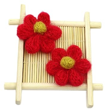Wambere 30 Stück Blumen Patches Gestrickte Blümchen Gestickte Applikationen zum Aufnähen für DIY-Handyhüllen-Zubehör zum Aufhängen als Ornament,Kleidung T-Shirt Rucksack Hoodies Schuhe,Rot