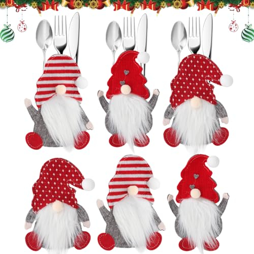 Zecouk Besteckhalter Weihnachten 6 Stück Weihnachts Wichtel Bestecktasche WeihnachtsbesteckhAlter Besteckbeutel Weihnachtliche Messer Gabel Löffel Tischdeko