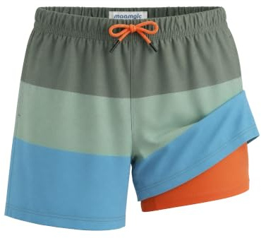 maamgic Badehose Jungen 2-in-1 Badeshorts mit Innenhose Schnelltrocknend | Weiche Innenhose,Reibungsarm,4-Wege-Stretch,Atmungsaktiv,Verstellbarer Kordelzug,Taschen,Bunte Designs