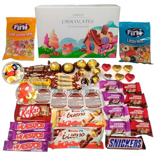 Deliex delicias de Extremadura. Surtido de chuches y chocolates para regalo. Caja de chocolates y gominolas. Regalo original para mujer y hombre. (SURTIDO 3)