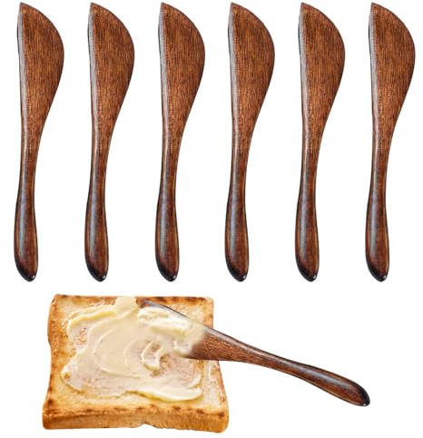 6PCS Butter Knives Wooden Butter Knife Butter Curler Wooden Butter Spreaders Hand Polished Nanmu Cheese Knife for Cutting Butter Cheese Chocolate Jams