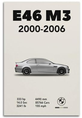 Vintage Deutscher Sportwagen E46 M3 Racing Minimal Poster Dekorative Malerei Leinwand Kunst Bild 30 x 45 cm