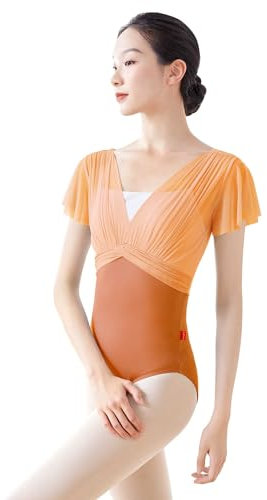 Daydance Grüner Tanzanzug für Damen, Teenager, Mädchen, Lyrischer Ballett-Body mit verstellbaren Trägern, Orange/Abendrot im Zickzackmuster (Sunset Chevron), XL