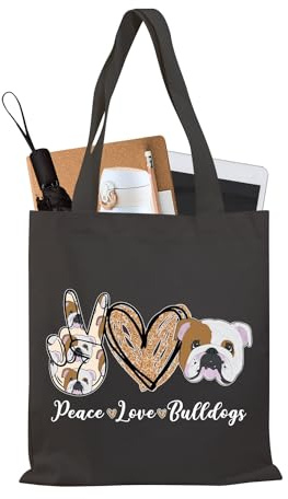 PLITI Sac fourre-tout en toile avec motif bouledogue anglais pour femme, cadeau pour maman, bouledogue, Peace Bulldogs Tgblu, medium