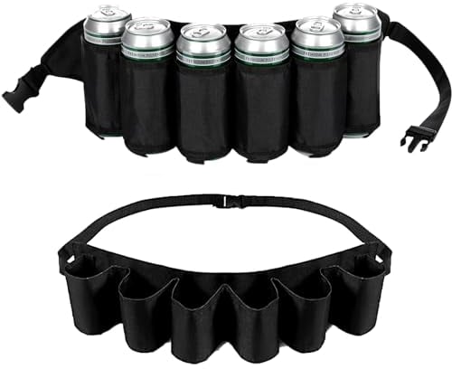 Oneroomone Cintura Da Birra, Cintura Porta Birra, Cintura Per Lattine Di Birra, Cintura Porta Birre Bevande Con 6 Posti Cartucciera, Per Ciclismo Escursione Campeggio Regolabile Nero