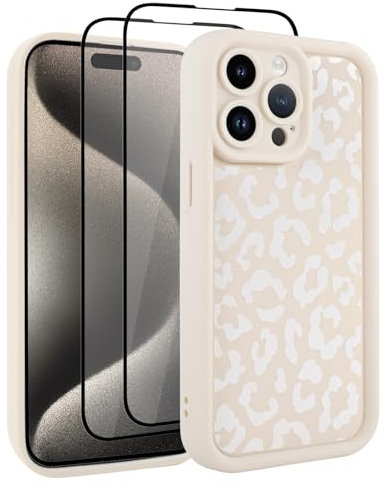 UZEUZA Compatible with iPhone 15 Pro Case, Cheetah Print Shockproof Soft TPU Protective Case for Women Girls, Slim Anti Scratch Leopard Case for iPhone 15 Pro 6.1 Inch,White