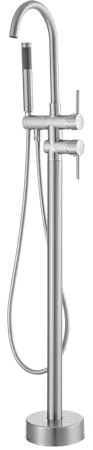 VEVOR Robinet de Baignoire sur Pied 118,5 cm, Mitigeur de Douche Montage au Sol, Remplissage de Baignoire sur Pied, 2 Modes d'Eau, Bec Pivotant à 360°, pour Bain et Douche, Nettoyage des Canalisations