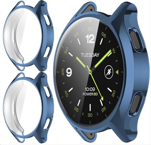 GIOPUEY [2 Pezzi Cover per Xiaomi Watch 2, Soft TPU, Shock Resistant, Xiaomi Watch 2 Custodia - Blue+Blue