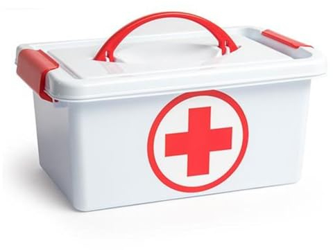 Sanixa PF15006 Boîte à pharmacie en plastique blanc 4 litres Fermeture à clic Boîte de rangement pour médicaments Boîte de rangement pharmacie à domicile