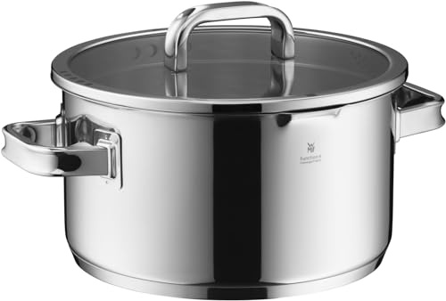 WMF Function 4 Advanced Kochtopf groß 24cm, Glasdeckel, Fleischtopf Induktion 5,7l, Cromargan Edelstahl poliert, 4 Abgießfunktionen, Innenskalierung, silber