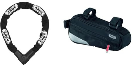ABUS Kettenschloss CityChain 1010 – Fahrradschloss aus gehärtetem Stahl Sicherheitslevel 12 – 170 cm – Schwarz & Fahrradtasche Oryde ST 2200 - Rahmentasche mit Klettbandverschluss
