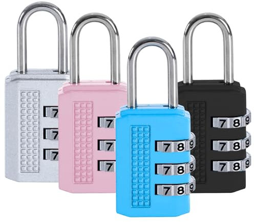 4 Pcs Luggage Locks Combination Padlocks Suitcase Locks Alloy Body Small Code Lock 3 Digit Security Padlock for Suitcases, Baggage, Backpacks, Briefcases, Small Locker Lock for Gym, School