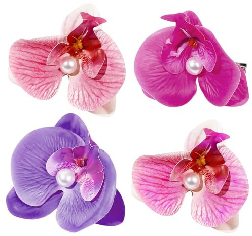 4pcs Hawaii Fiore per Capelli Donna, Fermagli per Capelli Fiori Clip a Fiori Colorati Mollette per Capelli, Clip Accessori Capelli Cerimonia per Sposa Ragazze Festa Spiaggia