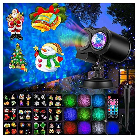 SAKEMA Luci del proiettore di Natale all'aperto, 22 HD Effetti (3D Ocean Wave & Patterns) Proiettore Impermeabile di Natale Laser luci for dell'interno del Partito Casa Giardino Decorazione