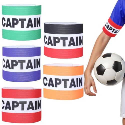 5 Stück Multicolor Elastic Kapitäns Armbinden, Einstellbar Fußball Kapitänsbinde, Teamleiter Armbinde für Ballspiele, Captain Armband, Spielführerbinde für Junior Herren Mädchen Viele Sportarten