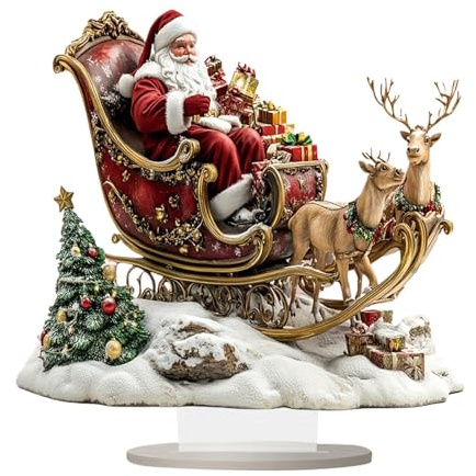 Weihnachtsmann Und Schlitten Mit Rentier, 25 Cm Weihnachtsmann-Schlitten-Tischdeko, 2D-Acryl-Weihnachtsmann Im Schlitten Mit Fliegendem Rentier, Weihnachtliche Schreibtisch-Dekoration Für Zuhause