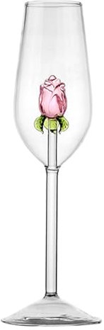 BYYLECL 3D Rose Clear Wine Goblet, Rose Champagne Glass with Rose Inside Wine Glasses, Wedding Flutes Glasses for Catering, Weddings, Parties, Bars, Family Reunions 220ml