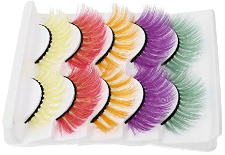 FRCOLOR 5 Paires Faux cils halloween fake lashes apareile de photo makeup snk cosplay fouetter cils moelleux coloré 3d coloré rouges de cosplay créatifs Imitation