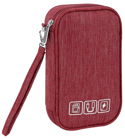 Tunejoy Tasche Elektronische Wasserdicht Kabeltaschen Klein Kabel Zubehör Organizer Tasche für Handy Ladekabel Powerbank USB Sticks 18,5 * 11,5 * 2,5 cm Rot