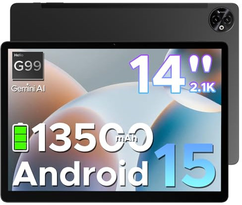 DOOGEE Tab E3 Max Tablette Android 15, Tablette 14 Pouces 13500mAh Batterie, MTK G100 Octa-Core, 32GB+256GB/TF 2TB, Tablette Tactile 2.1K (2160 * 1440) Écran, 16MP+8MP/4G LTE/5G WLAN/GPS/GMS, Noir