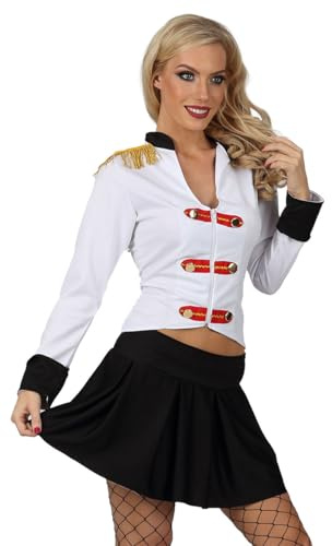 Women's Nutcracker Majorette Costume, White Military Style Jacket with Gold Trim, Black Skirt (Large 12-14's)