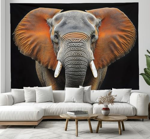 CEDNXOER Wandbehang Wandtuch Brauner Elefant, Wandteppich 130×150cm Orange Ohren Wall Tapestry Wanddeko für Schlafzimmer Wohnzimmer
