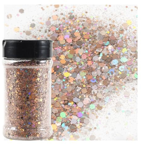 GZMAYUEN 100 g di paillettes olografiche Chunky Glitter, paillettes glitter per decorazione, manicure, capelli, trucco, biglietti, carta, feste, fai da te, oro rosa