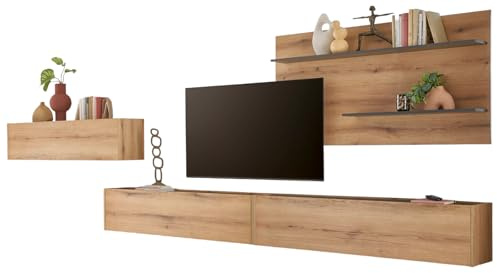 Furn.Design Wohnwand in Evoke Eiche und grau Set 4-teilig mit XXL-TV-Schrank 400 cm, Center