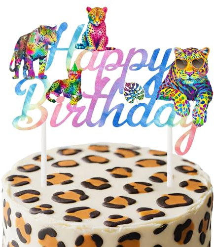Cake Topper, Neon-Gepard Geburtstagsdeko Torte, Regenbogen Gepard Cupcake Topper, Neon-Gepard Geburtstagstorte Cake Topper, für Geparden-Thema, Kindergeburtstagsparty