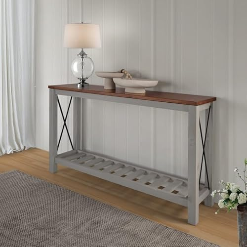 Mercers Furniture Pine Console Hallway Sideboard Table With Storage Shelf Painted Grey Wooden 81cm High x 132cm Wide x 36cm Deep