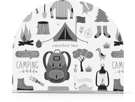 1 PC Acrylic Napkin Holders, Tabletop Square Stand Box Upright Tissue Dispenser for Bar, Cocktail, Kitchen Vintage Set of Camping Equipment Icon Set Tent Bonfire on White