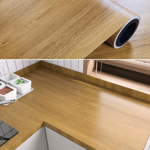 52cm×5m, Wood Effect Vinyl Self Adhesive Vinyl Wrap for Furniture, Wood Effect Sticky Back Plastic Roll, Thick Heat Resistant Furniture Stickers Contact Paper Self Adhesive for Kitchen Worktops