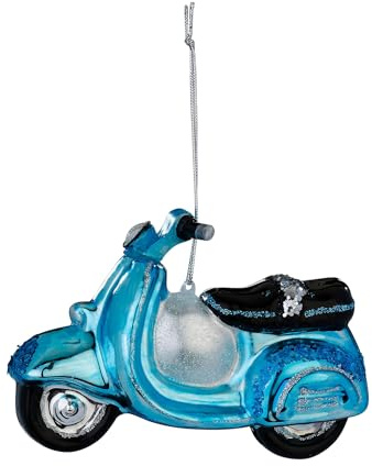 Christbaumschmuck Glas 11,5cm - Roller Figur zum Aufhängen - handbemalt - Weihnachtsbaum Anhänger für Weihnachten - Christbaumanhänger & Weihnachtsbaumschmuck - Fahrzeuge Moped Hellblau