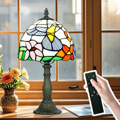 Ppbmocw Tiffany-Tischlampe, Metallsockel, E27-Glühbirne Mit Fernbedienung, 8 Zoll Retro Stained Glass Lamp Für Wohnzimmern,Lesezimmern,Schlafzimmern Und Arbeitszimmern Verwendet (H Kolibri)