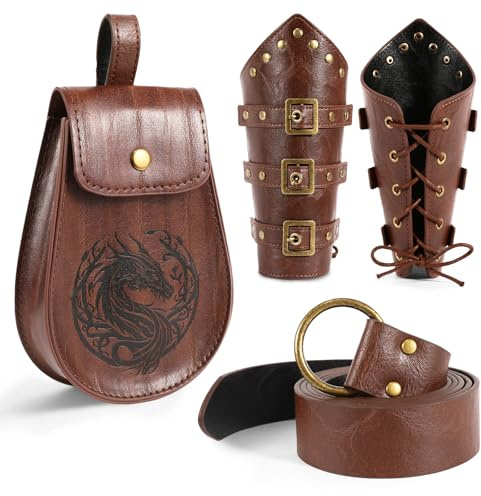 nezababy Mittelalter Gürtel Herren Damen Wikinger Ledergürtel mit Tasche Bauchtasche Beutel Pirate Hobit Steampunk Accessoires