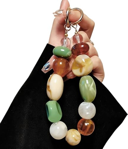 Gemischte Farbe Karierter Stein Handykette Perlen Kurz Bag Charms Frisch Taschenanhänger Damen Keychain Cute Schlüsselanhänger Perlen Handyanhänger Schlaufe Taschen Anhänger Rucksack Phone Charm
