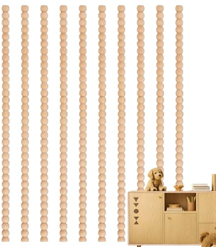 Baguette en bois - 40 cm 15,75 pouces Barre en bois décorative avec perles | 10 semi-profilés en bois non traité, pour fenêtres portes, armoires, étagères murales et décoration de meubles
