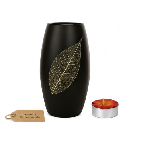 Handgefertigter Kerzenhalter aus Thailand, Mangoholz Ø7 cm ⇧13 cm | Mit Naturblatt, inkl. Blütenkerze, bringt Wärme ins Zuhause, Geschenk zum Dank oder Einzug, handwerklicher Charme