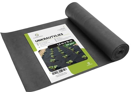 Garronda Toile de Paillage 150g/m² Geotextile 1,2m x 15m 18m² Noir GD-0177 | Toile Anti Mauvaises Herbes, Géotextile Jardin, Stabilisé UV, Perméable à l'Eau, Résistant à la Déchirure pour Gravier Allées